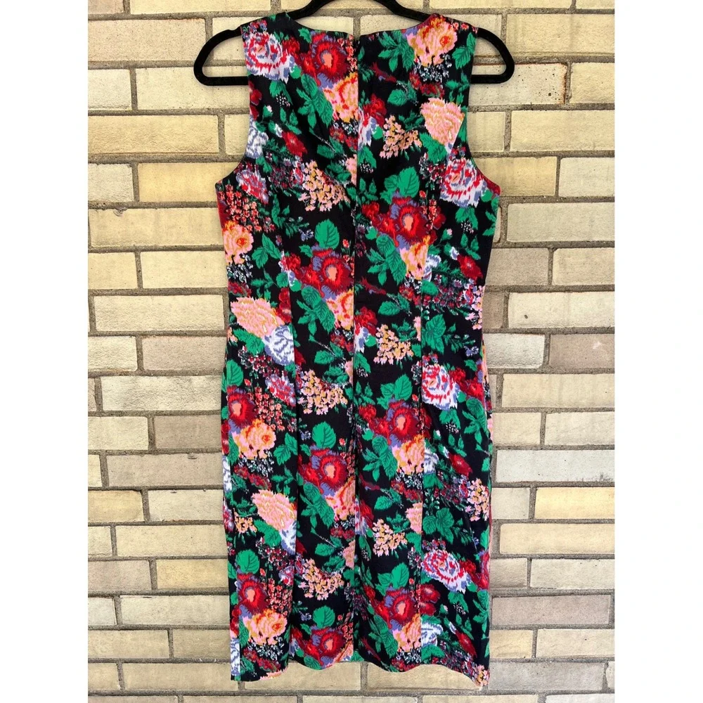 J. Crew Floral Sleeveless Sheath Dress Black Multi Stretch Cotton Sz 10 Medium - Picture 4 of 5